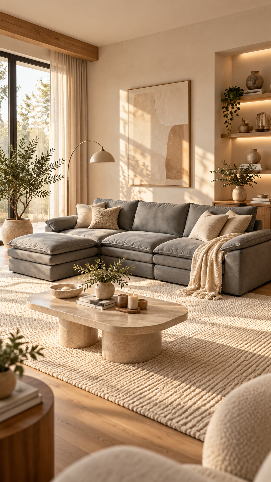 VELA – canapé modulable gris, vue d’ambiance