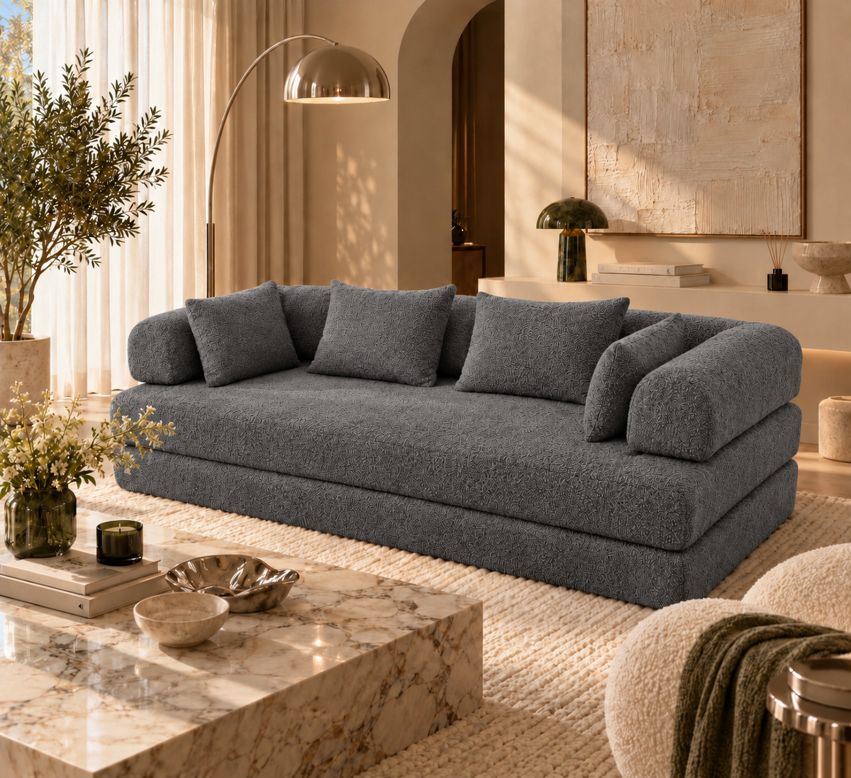 MILO – canapé convertible gris, vue d’ambiance