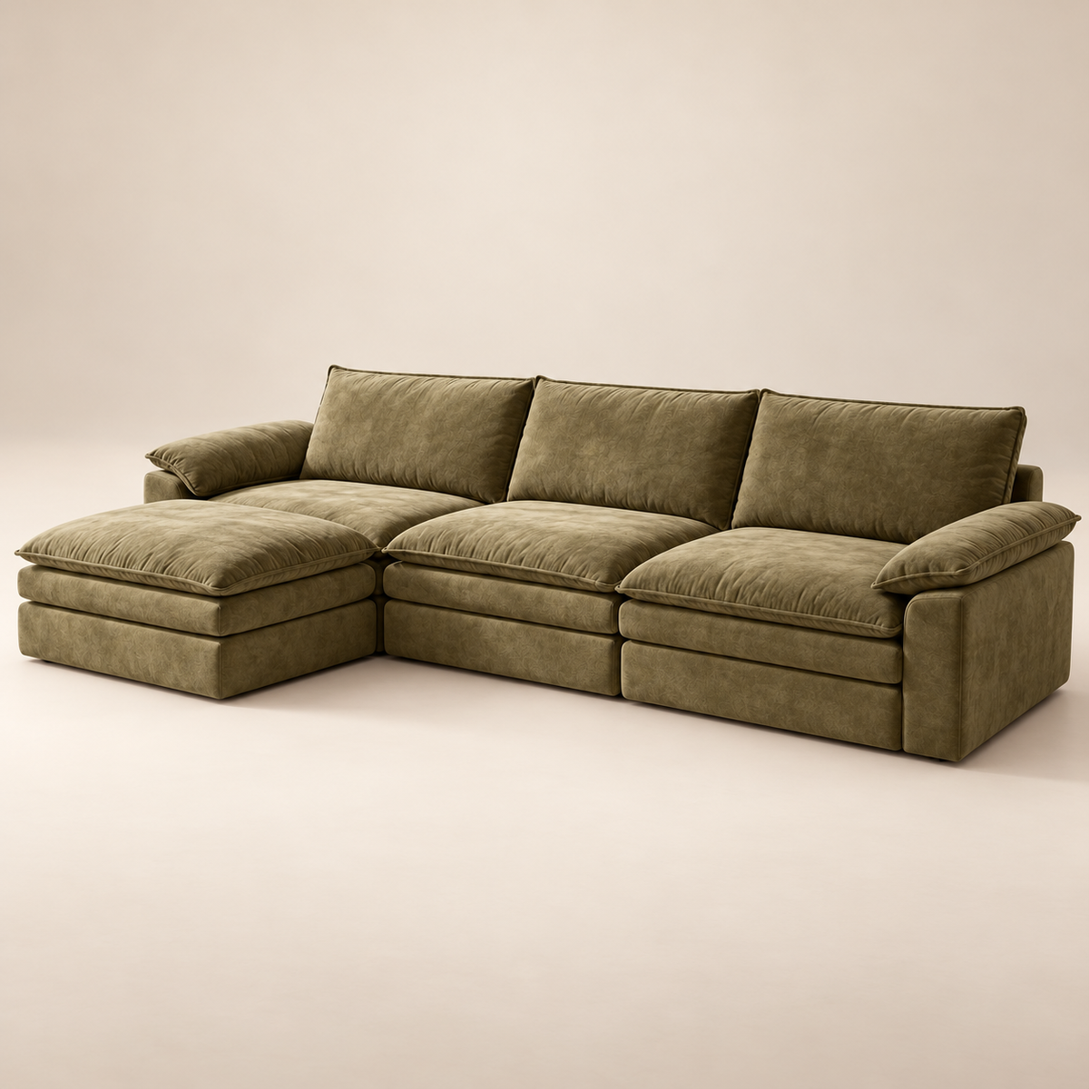 VELA – canapé modulable vert olive avec pouf
