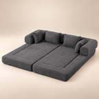 MILO – canapé convertible gris déplié en lit