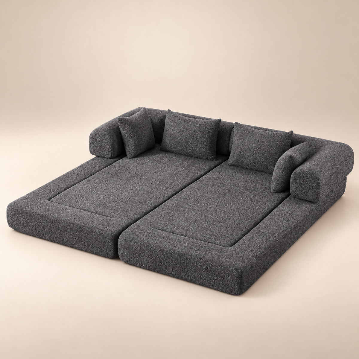 MILO – canapé convertible gris déplié en lit