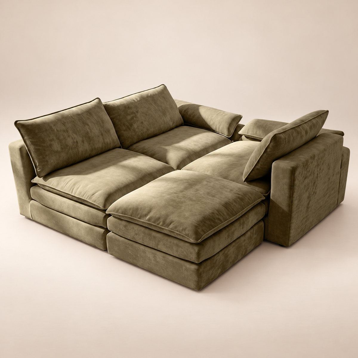 VELA – canapé modulable vert olive, configuration en U