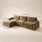 VELA – dimensions du canapé modulable (310 × 89 cm, pouf 90,3 × 73 cm)